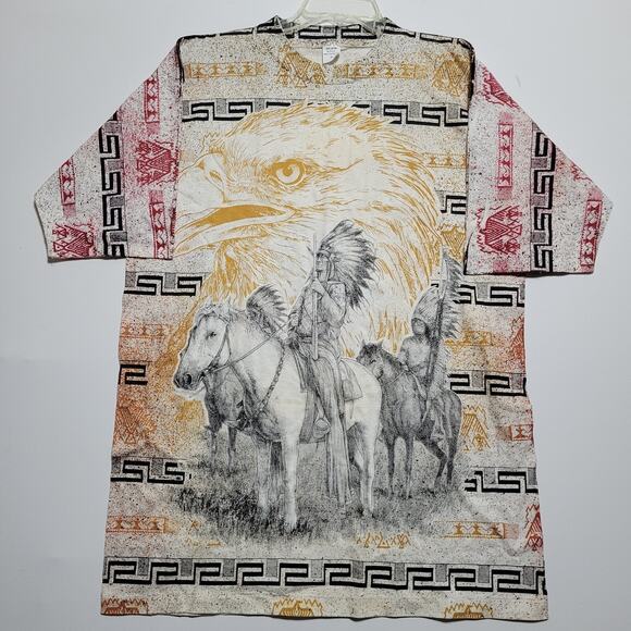 Vintage Native American Shirt Adult XL All Over Print Horse Indian Single Stitch - Picture 8 of 16